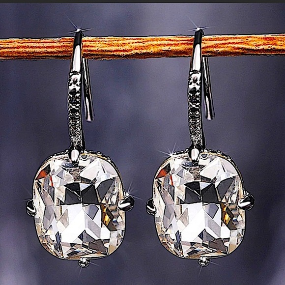 Princess Cut Silver Gold Filled Diamond Zircon Dangle Earrings - Picture 1 of 9